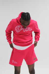 "THE PLANE JANE STAPLE SET SS/ 2024" HOODY AND SHORT SET (HOT PINK W/ HOT PINK)