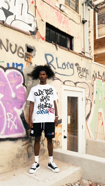 “OUFTUR WAS HERE” SHORTSET T-SHIRT W/ SHORTS (WHITE TEE W/ BLACK SHORTS)