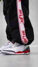 Load image into Gallery viewer, &quot;BAGGY DADDY NYLONS&quot; WIDELEG NYLON PANTS (BLACK W/ WHT &amp; RED PANEL)