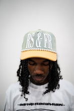 Load image into Gallery viewer, &quot;LOVERS AND FRIENDS&quot; STRAP HAT (DENIM W/ TAN VEGAN LEATHER BRIM)