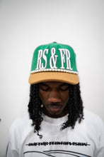 Load image into Gallery viewer, &quot;LOVERS AND FRIENDS&quot; STRAP HAT (GREEN W/ BROWN BRIM)
