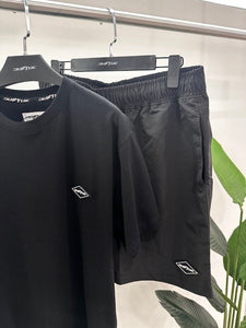 "DIAMOND CLASSIC SET"  T-SHIRT W/ NYLON SHORTS (ALL BLACK W/ BLACK PATCH)