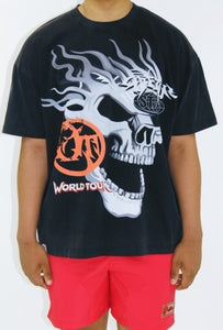 "LIVE LIFE COLLECTION" SKULL TUR - OVERSIZED BLACKWASH W WHITE