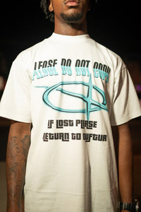 "PLEASE DONT COPY" SLIGHTLY OVERSIZED TEE (WHITE W/ TEAL)