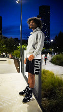 Load image into Gallery viewer, &quot;COLLEGE SET&quot; HOODIE W/ SHORTS (BLACK W/ GREY)