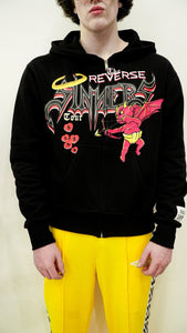 "REVERSE SINNER'S" FULLZIP HOODIE (BLACK)