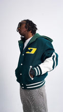 Load image into Gallery viewer, &quot;BIG O&quot; HOODED VARSITY COAT (FORREST GREEN W/ WHITE &amp; GOLD)