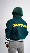 Load image into Gallery viewer, &quot;BIG O&quot; HOODED VARSITY COAT (FORREST GREEN W/ WHITE &amp; GOLD)