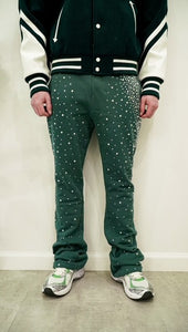 "OUF IN MOTION LUX" RHINESTONE FLARE PANT (FORREST GREEN W/ STONES)