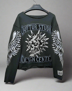 "OUFTUR STUDIO'S" UNFINISHED CREWNECK (CHARCOALW/ BLACK)