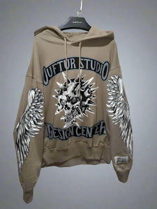 "OUFTUR STUDIO'S" HOODIE (DARK TAN W/ BLACK)