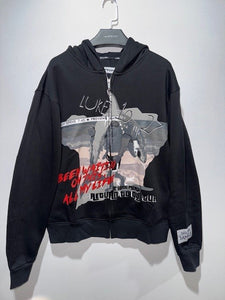 "RETURN TO OUFTUR" FULLZIP HOODIE (BLACK W/ MULTI)