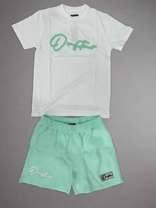 "THE PLANE JANE STAPLE SUMMER 25" SHORT SET (WHITE W/MINT TEE & MINT W/ WHITE SHORTS)