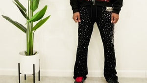 "OUF IN MOTION LUX" RHINESTONE FLARE PANT (BLACK W/ STONES)