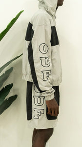 "OUFTUR BLOCK DIVISION" FULLZIP NYLON HOODIE SHORT SET (GREY W/ BLACK)