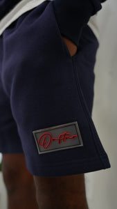 "THE PLANE JANE STAPLE SPRING 25" HOODIE SHORT SET (NAVY W/ RED & WHITE)