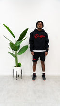 Load image into Gallery viewer, &quot;THE PLANE JANE STAPLE SPRING FW 25&quot; HOODIE SHORT SET (BLACK W/ RED)