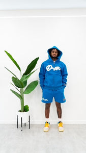"THE PLANE JANE STAPLE SPRING FW 25" FULLZIP HOODIE SHORT SET (ICEBLUE W/ WHITE)