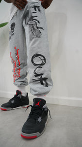"FCUK OUF" BAGGY GRAPHIC SWEATS (GREY W/ MULTI)