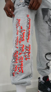 "FCUK OUF" BAGGY GRAPHIC SWEATS (GREY W/ MULTI)