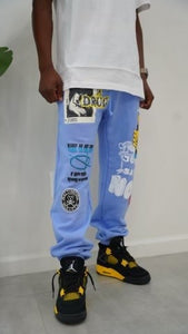 "JUST SAY NO" GRAPHIC SWEATPANTS (SKY W/ MULTI)
