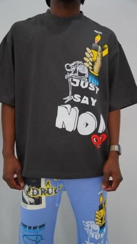 “JUST SAY NO” BOXY T-SHIRT (BLACKWASH)