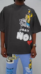 “JUST SAY NO” BOXY T-SHIRT (BLACKWASH)