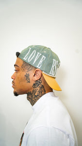"LOVERS AND FRIENDS" STRAP HAT (DENIM W/ TAN VEGAN LEATHER BRIM)