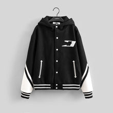 Load image into Gallery viewer, &quot;BIG O&quot; HOODED VARSITY COAT (BLACK W/ WHITE)