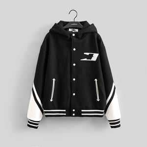 "BIG O" HOODED VARSITY COAT (BLACK W/ WHITE)