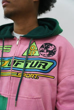 Load image into Gallery viewer, "NSF(NOT FOR SALE)" FULLZIP HOODIE DISTRESSED (PINK &amp; GREEN SPRAY) MADE CUSTOM
