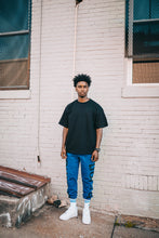 Load image into Gallery viewer, &quot;WASHED OUT Fashion District SET&quot; SWEATPANTS AND TEE ROYAL BLUE W/ BLACK