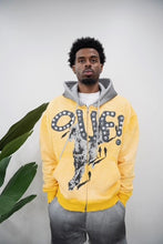 Load image into Gallery viewer, "ART ON TUR" HOODIE SHORT SET (YELLOW HOODIE W/ GREY SPRAY SHORTS)