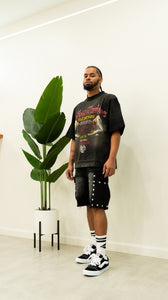 “VENOM” (ART ON TUR EDITION) BOXY OVERSIZED T-SHIRT (BLACKWASH W/ RED & GOLD)