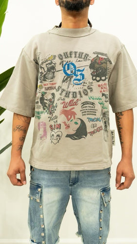 “WILD STUDIO” (ART ON TUR EDITION) BOXY OVERSIZED T-SHIRT (GREYWASH W/ MULTI)