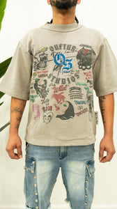 “WILD STUDIO” (ART ON TUR EDITION) BOXY OVERSIZED T-SHIRT (GREYWASH W/ MULTI)