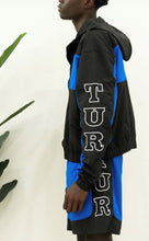 Load image into Gallery viewer, &quot;OUFTUR BLOCK DIVISION&quot; FULLZIP NYLON HOODIE SHORT SET (BLACK W/ ROYAL)