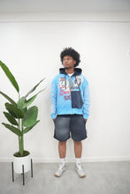 Load image into Gallery viewer, "ART ON TUR" HOODIE SHORT SET (SKY BLUE HOODIE W/ NAVY SPRAY SHORTS)
