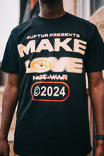 Load image into Gallery viewer, “MAKE LOVE NOT WAR&quot; SLIGHTLY OVERSIZED TEE (BLACK W/ MULTI)