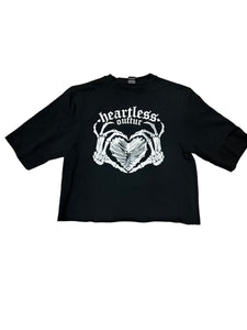 "HEARTLESS" OVERSIZED UNFINISHED CROP TEE (BLACK)