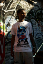 Load image into Gallery viewer, “S*X THERIPIST” SHORTSET T-SHIRT W/ SHORTS (WHITE TEE W GREY SHORTS)
