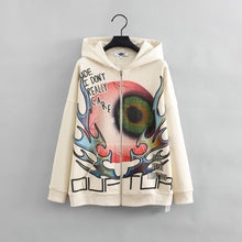 Load image into Gallery viewer, &quot;LIVE IN ART COLLECTION&quot; &quot;EYE DON&#39;T CARE&quot; - OVERSIZED OFF WHITE FULLZIP HOODIE