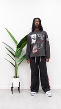 Load image into Gallery viewer, &quot;BAGGY DADDY NYLONS&quot; WIDELEG NYLON PANTS (BLACK W/ WHT &amp; RED PANEL)
