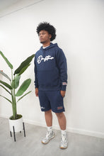 Load image into Gallery viewer, "THE PLANE JANE STAPLE SUMMER 26" HOODIE SHORT SET (DARK BLUE W/ WHITE)