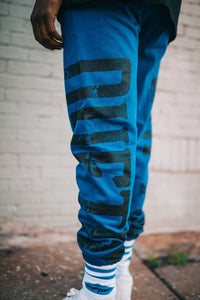 "WASHED OUT Fashion District SET" SWEATPANTS AND TEE ROYAL BLUE W/ BLACK