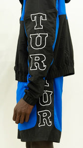 "OUFTUR BLOCK DIVISION" FULLZIP NYLON HOODIE SHORT SET (BLACK W/ ROYAL)