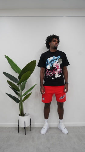 “REVENGE” SHORTSET T-SHIRT W/ SHORTS ( BLACK TEE W/ RED SHORTS)