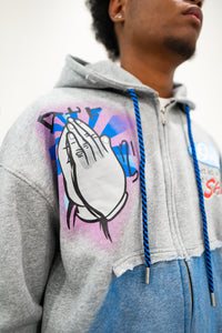 "SANITY" PULLOVER ZIP HOODIE (GREY W/ MULTI)
