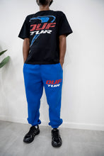 Load image into Gallery viewer, “THE SWOOSH” BLACK BOXY STYLE T-SHIRT W/ SWEATS (BLACK W/ ROYAL)