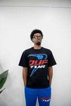 Load image into Gallery viewer, “THE SWOOSH” BLACK BOXY STYLE T-SHIRT W/ SWEATS (BLACK W/ ROYAL)